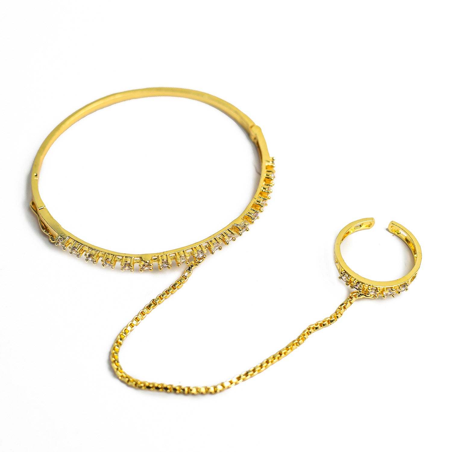 Elegant Single Line AD (American Diamond) Finger Ring Bracelet for Girls & Women