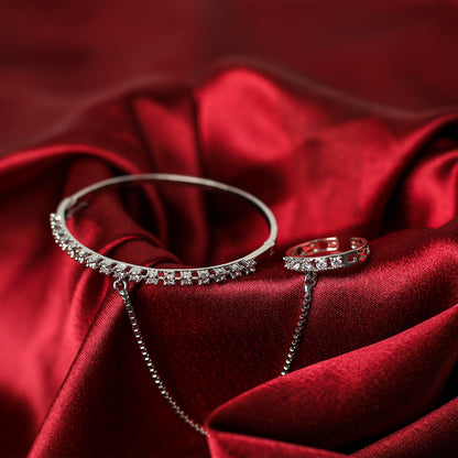 Elegant Single Line AD (American Diamond) Finger Ring Bracelet for Girls & Women