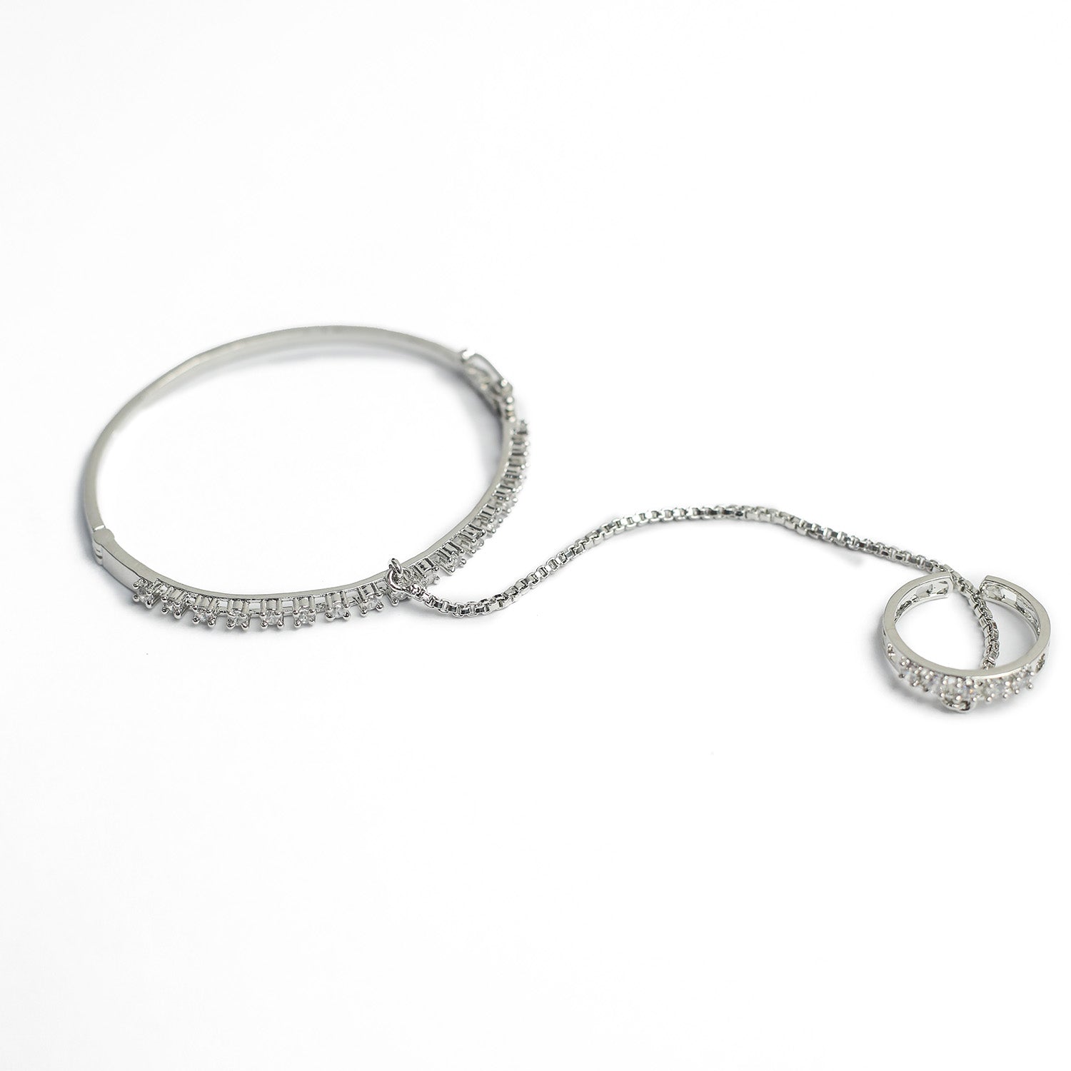 Elegant Single Line AD (American Diamond) Finger Ring Bracelet for Girls & Women