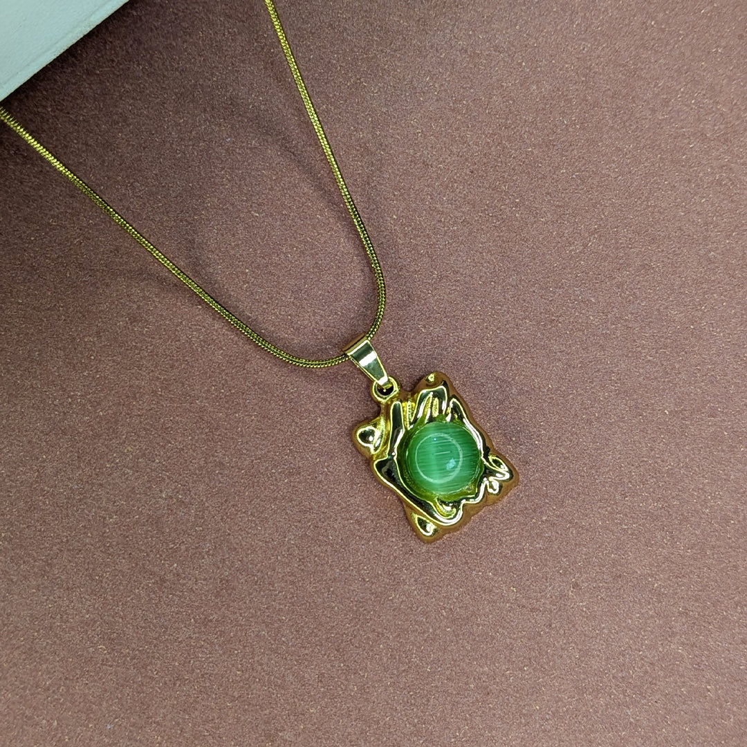 Gold Finish Gem Abstract Design Pendant For Women & Girls