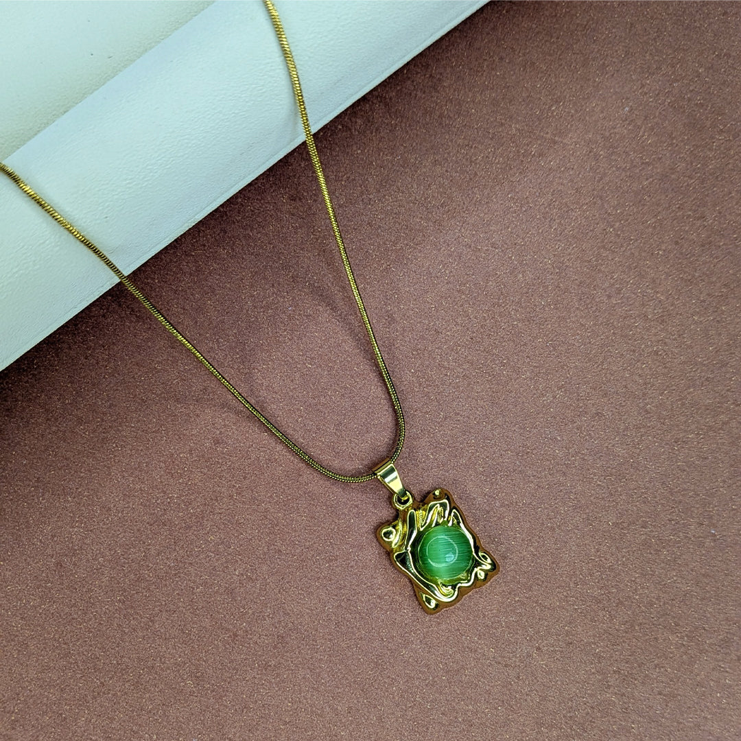 Gold Finish Gem Abstract Design Pendant For Women & Girls