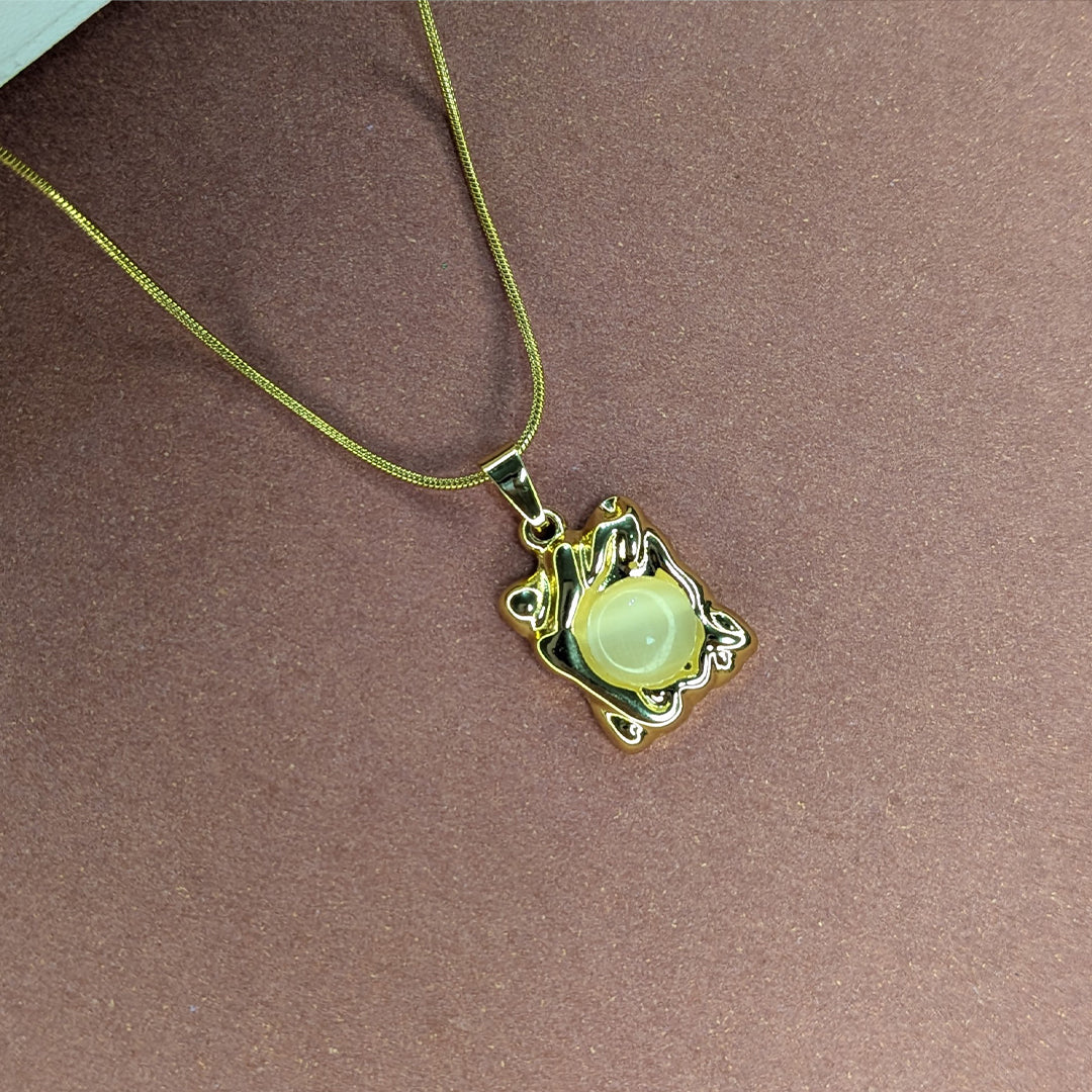 Gold Finish Gem Abstract Design Pendant For Women & Girls