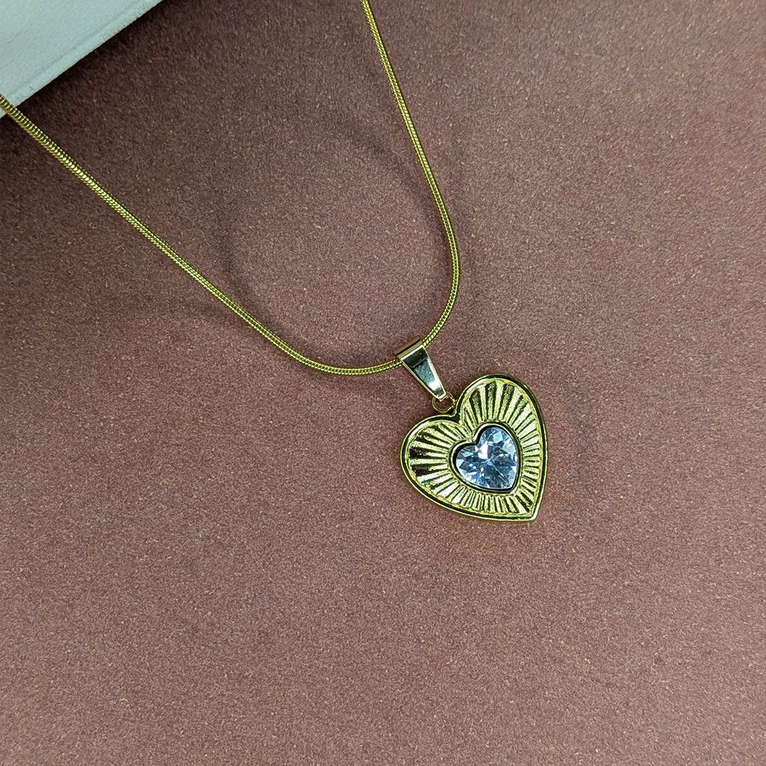 Gold Finish Heart Charm Stone Pendant For Girls & Women