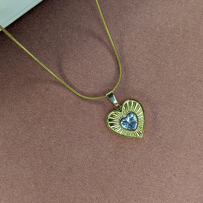Gold Finish Heart Charm Stone Pendant For Girls & Women
