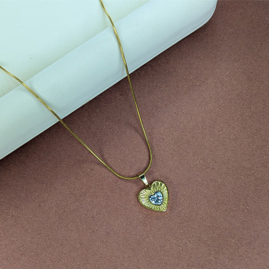 Gold Finish Heart Charm Stone Pendant For Girls & Women