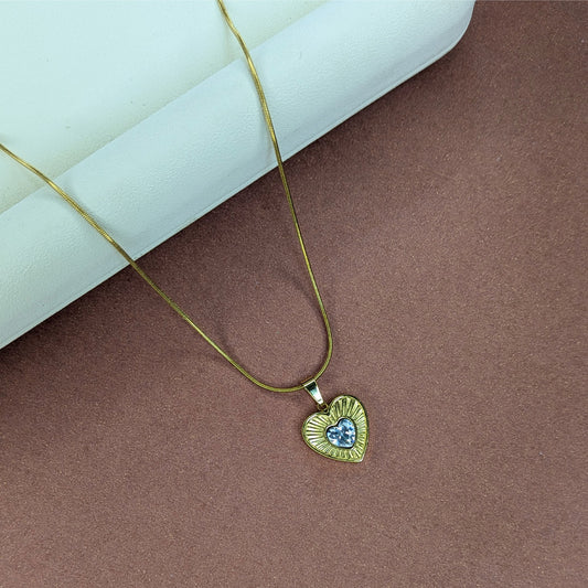 Gold Finish Heart Charm Stone Pendant For Girls & Women