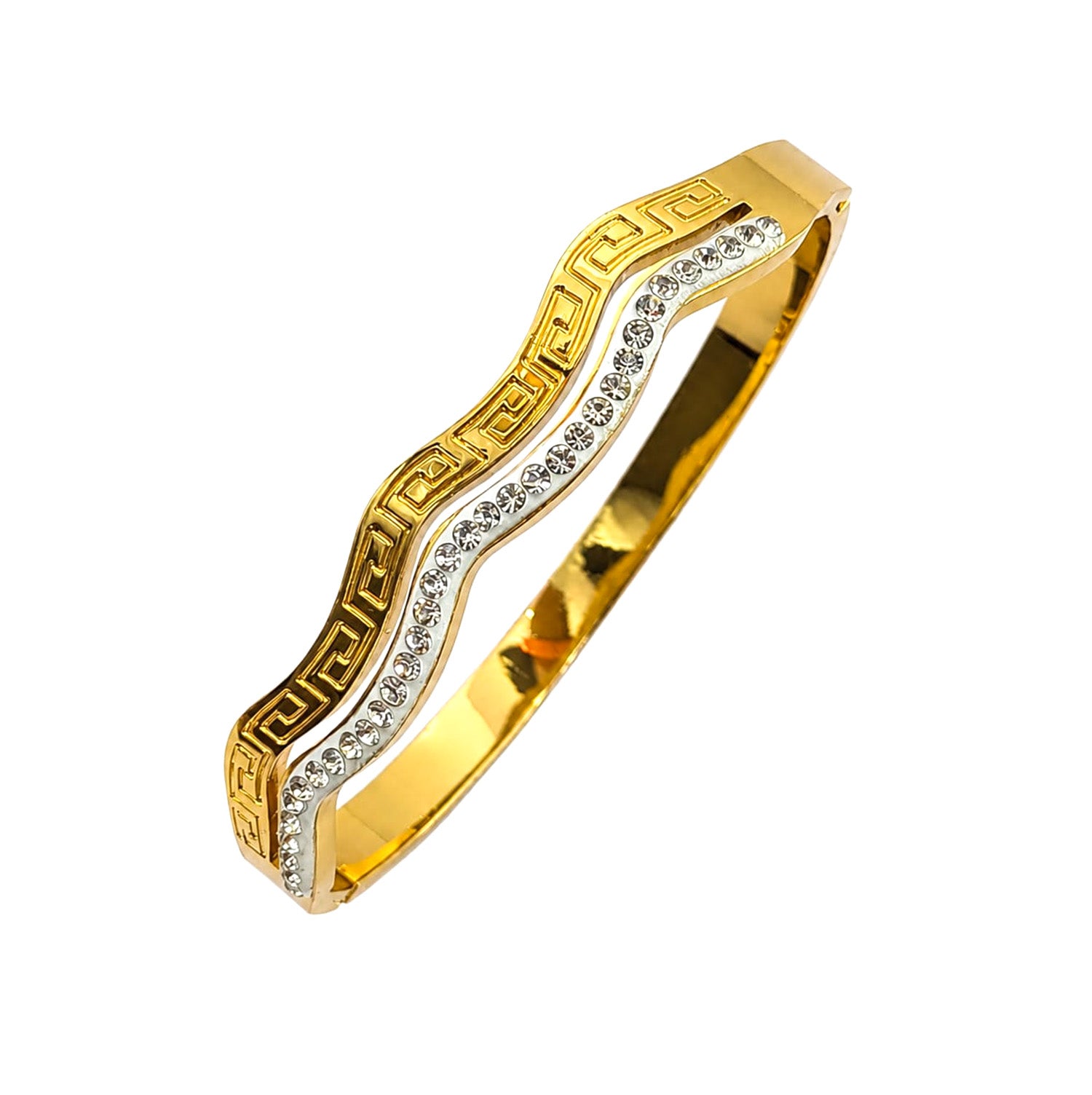 Trio Greek Key Design Hinged Cuff Bracelet for Girls & Women