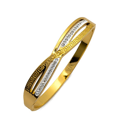 Dual Line Greek Key Design Hinged Cuff Bracelet for Girls & Women
