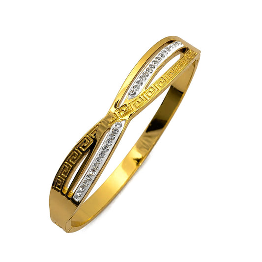 Dual Line Greek Key Design Hinged Cuff Bracelet for Girls & Women