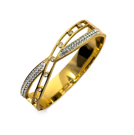 Dual Line Ad Stone Wavy Hinged Cuff Bracelet for Girls & Women
