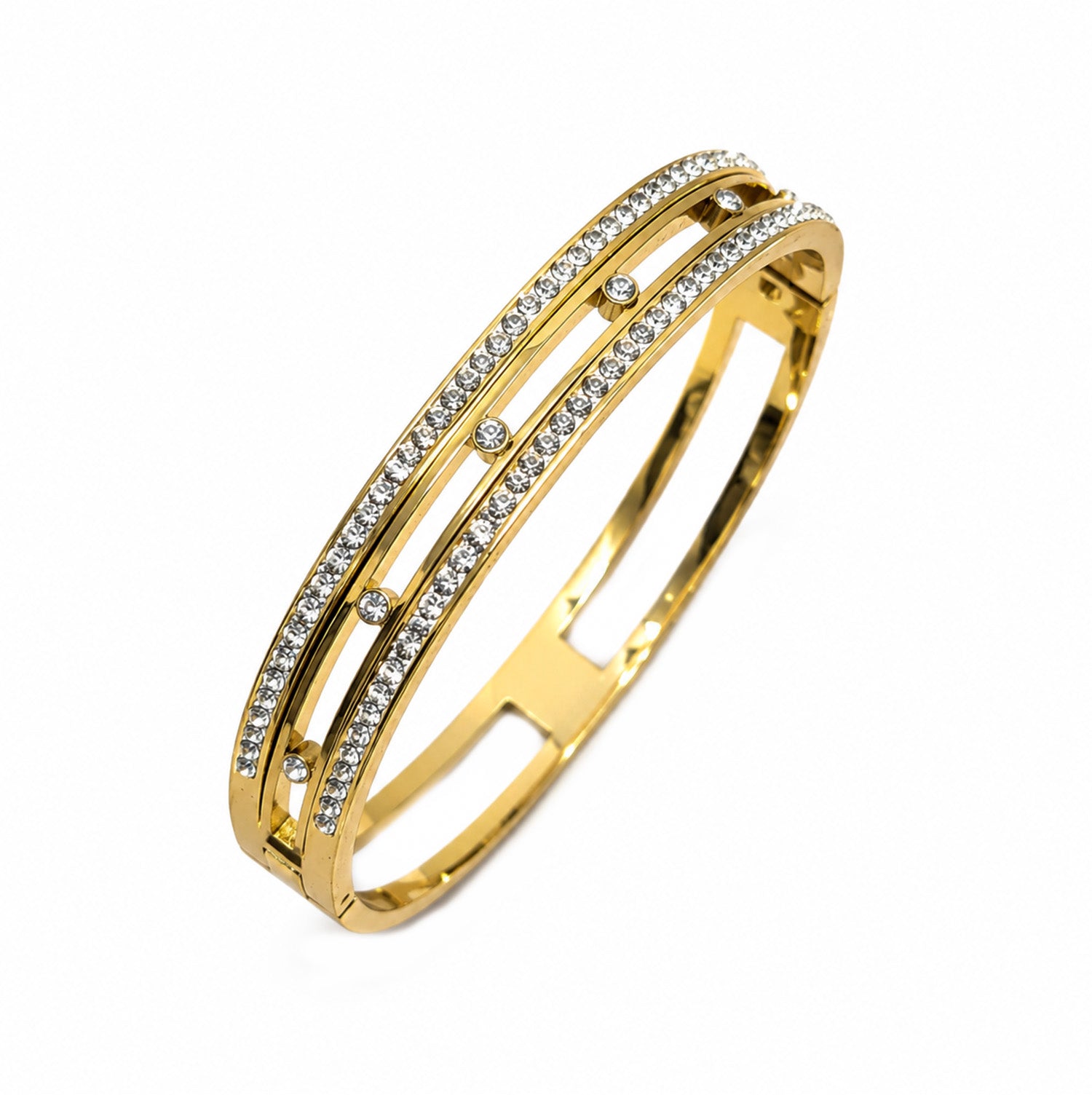 White Circular Zirconia AD Stone Studded Statement Bracelet for Girls & Women