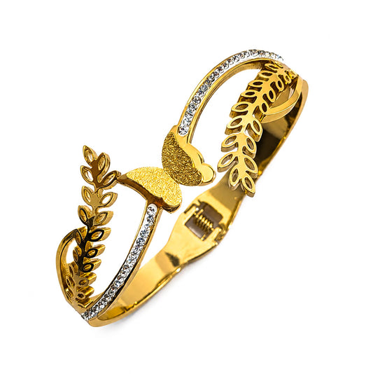 Stylish Butterfly & Leaves Design Ad Stone Bracelet for Girls & Women