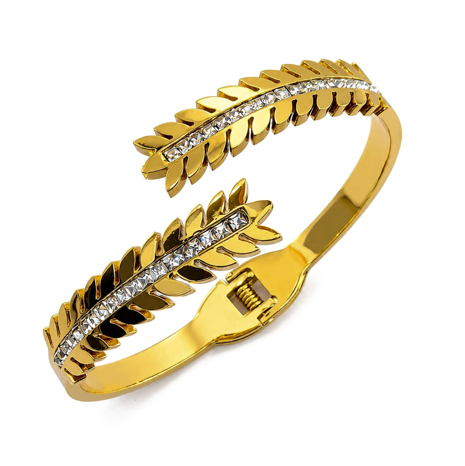 Dual Leaf Design Cuff Ad Stone Bracelet for Girls & Women