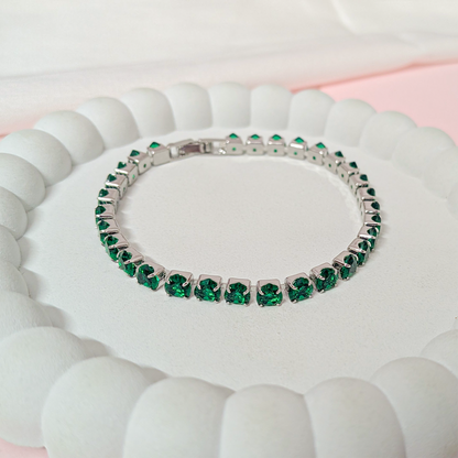 CZ Stone Love Heart Tennis Bracelet With Hinged Clasp For Girls & Women's