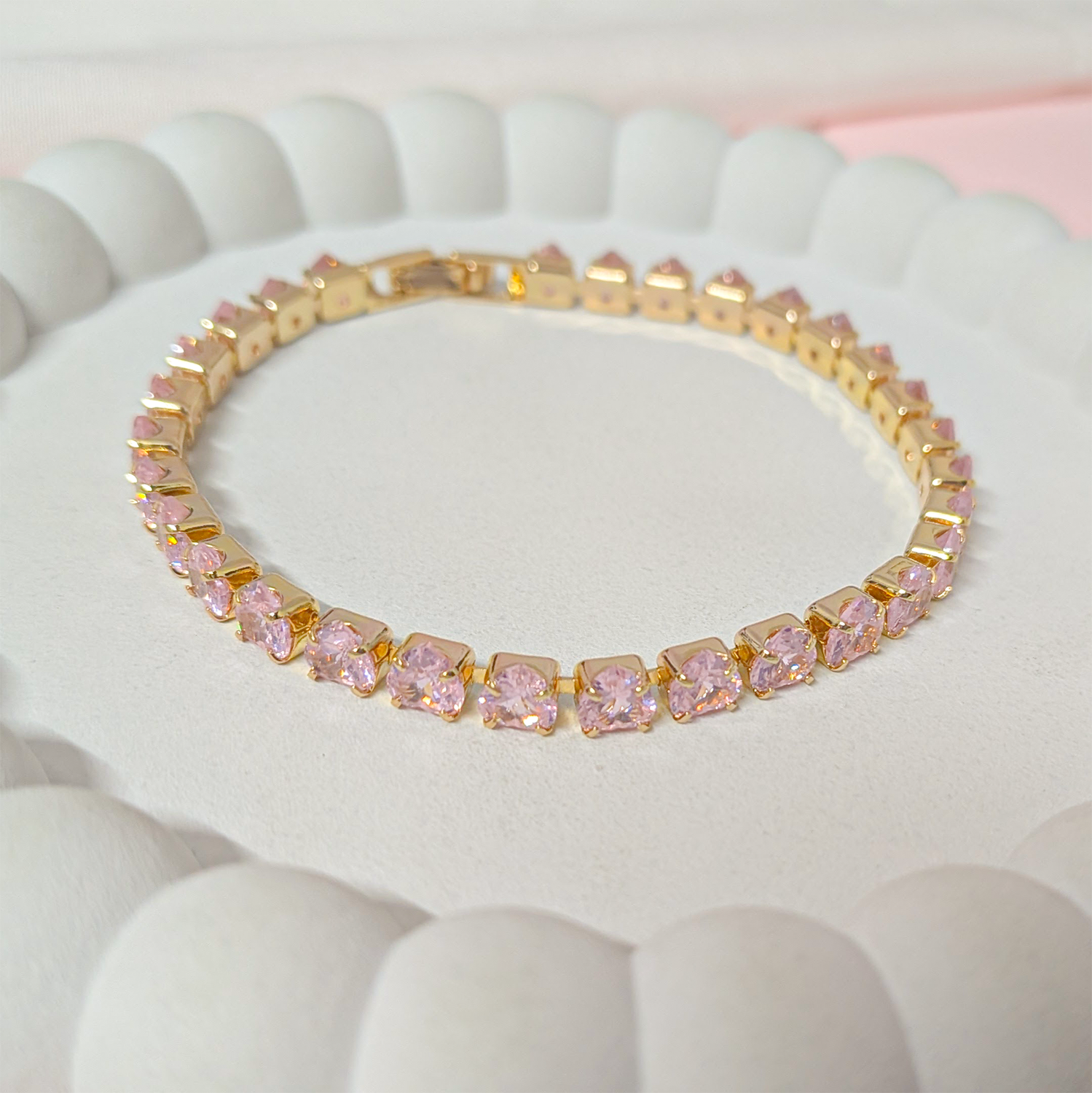 CZ Stone Love Heart Tennis Bracelet With Hinged Clasp For Girls & Women's