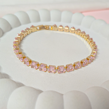 CZ Stone Love Heart Tennis Bracelet With Hinged Clasp For Girls & Women's