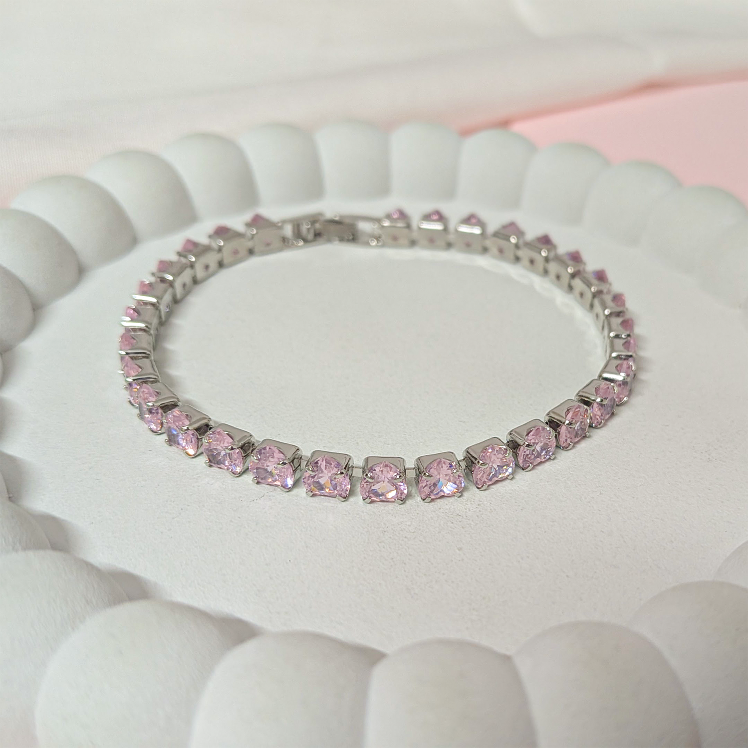 CZ Stone Love Heart Tennis Bracelet With Hinged Clasp For Girls & Women's