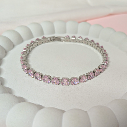 CZ Stone Love Heart Tennis Bracelet With Hinged Clasp For Girls & Women's