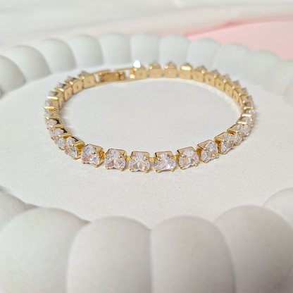 CZ Stone Love Heart Tennis Bracelet With Hinged Clasp For Girls & Women's