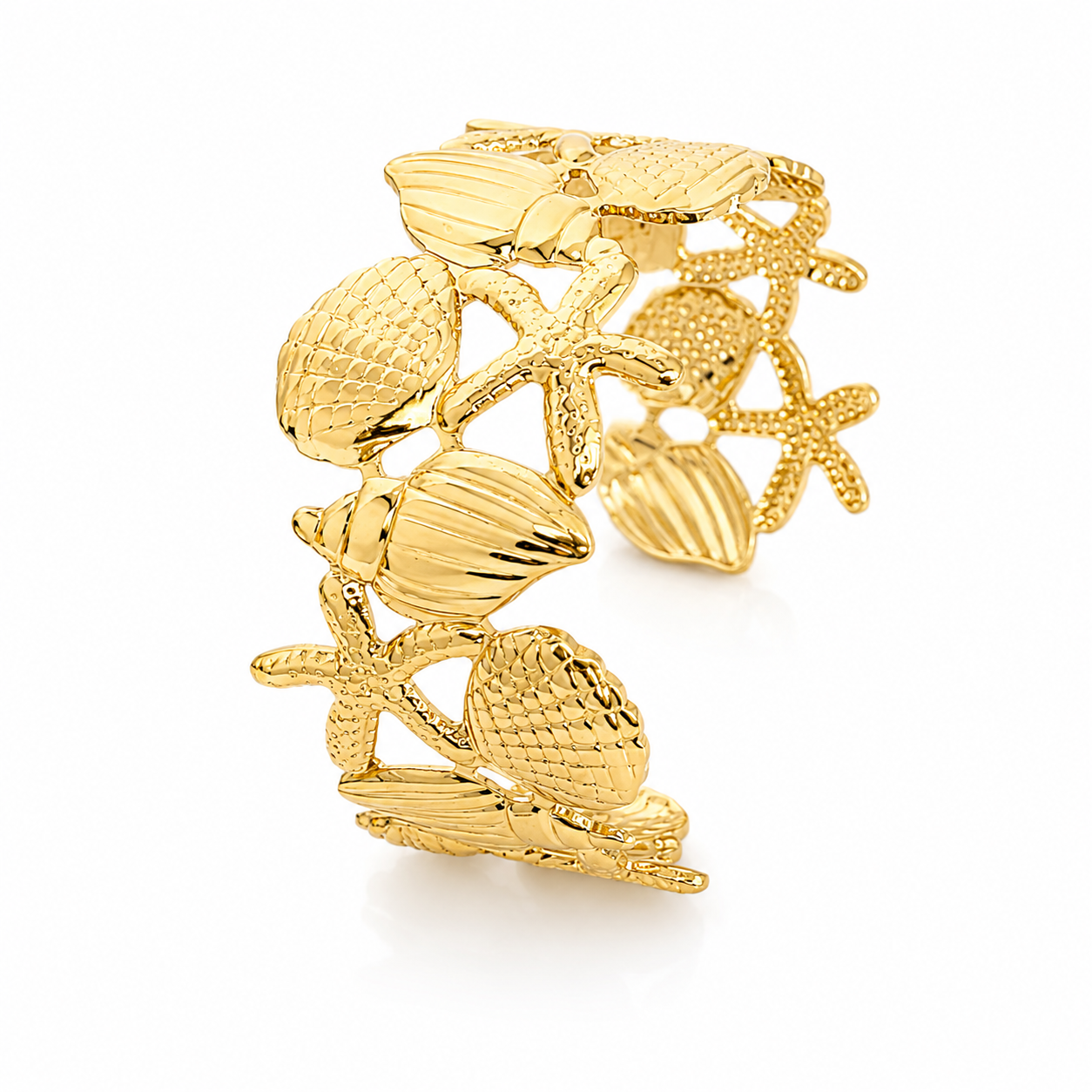 Golden Sea Shell & Starfish Cuff Bracelet for Women & Girls