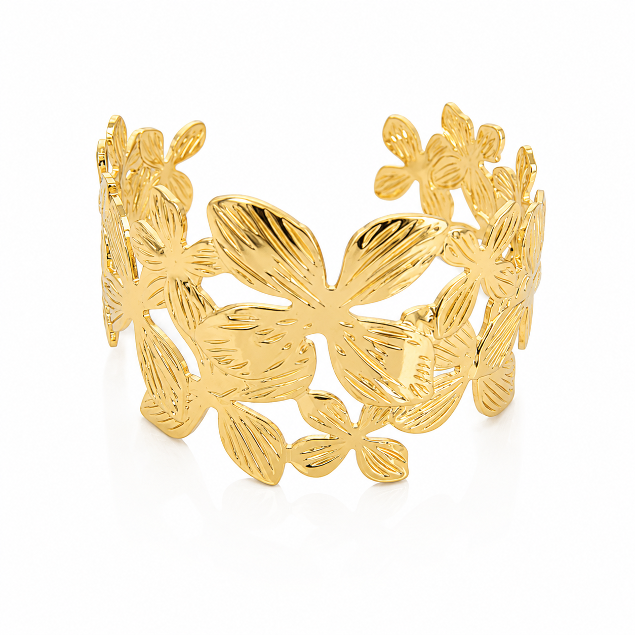 Golden Floral Leaf Cuff Bracelet for Women & Girls