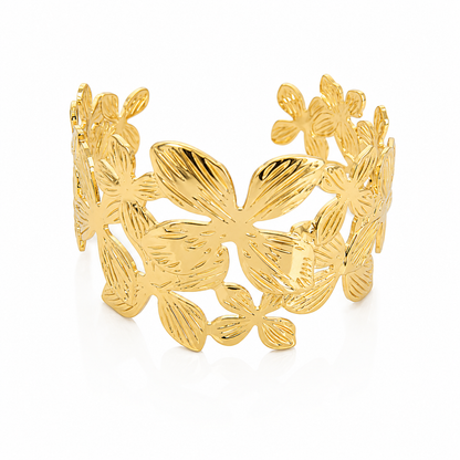 Golden Floral Leaf Cuff Bracelet for Women & Girls