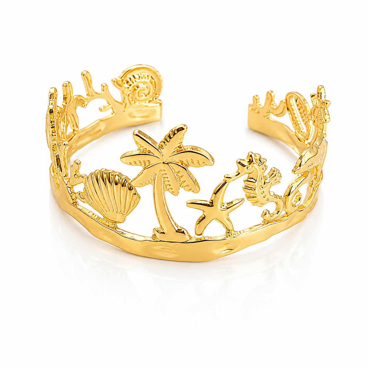 Golden Ocean Theme Cuff Bracelet for Women & Girls