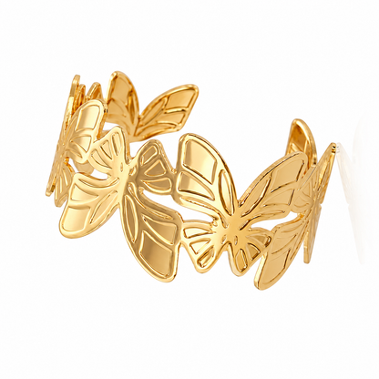 Golden 3D Butterfly Cuff Bracelet for Women & Girls