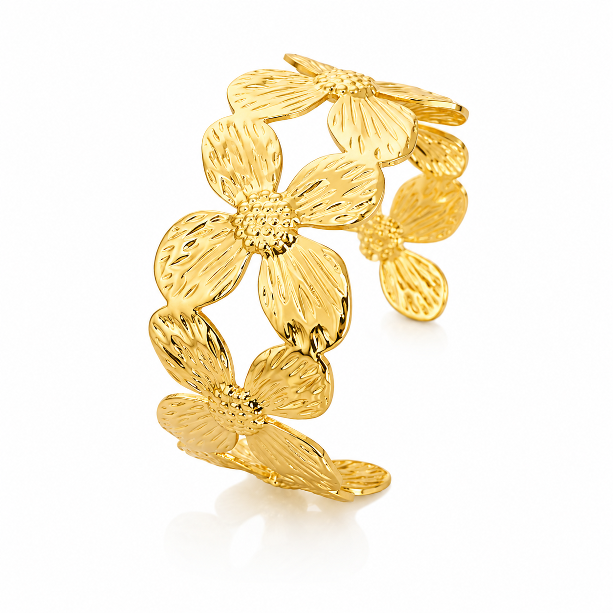 Golden Lucky 4 Leaf Flower Cuff Bracelet for Women & Girls