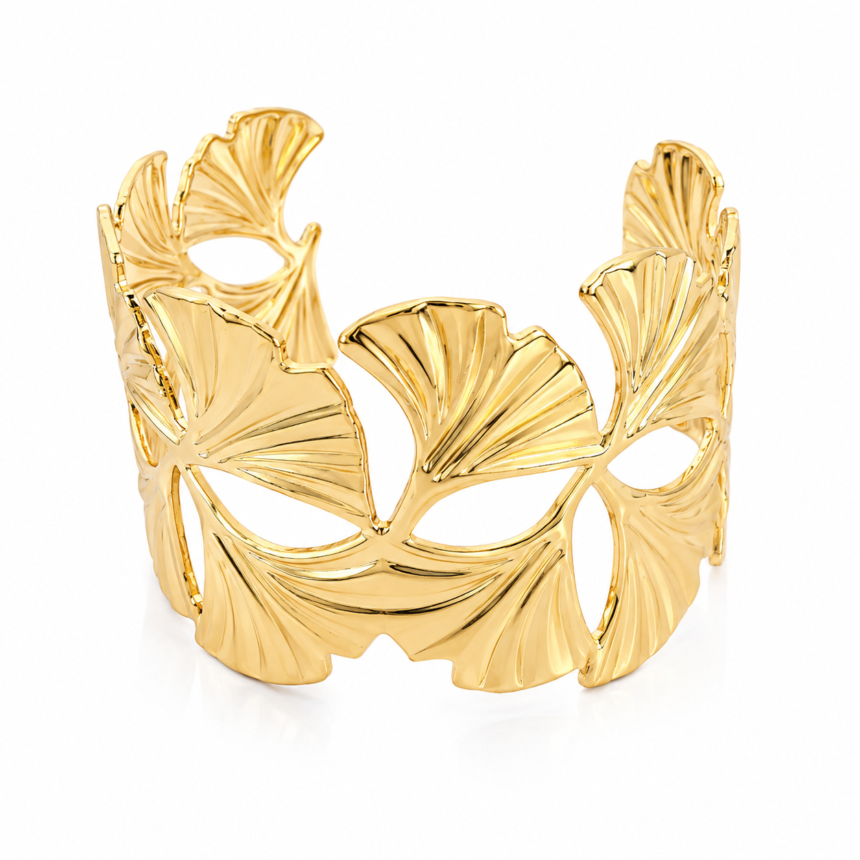 Golden Ginkgo Leaf Cuff Bracelet for Women & Girls