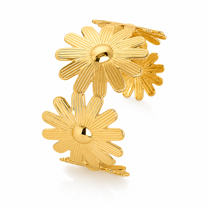Golden Daisy Flower Cuff Bracelet for Women & Girls