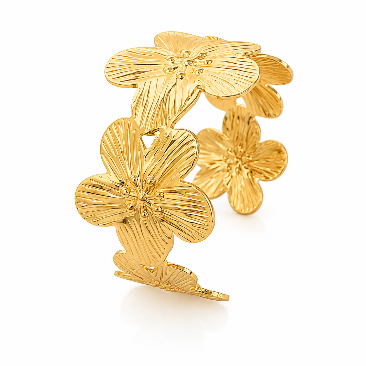 Golden Lily Flower Design Cuff Bracelet for Women & Girls