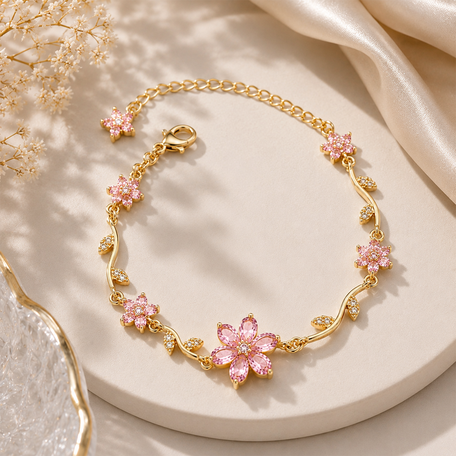 Sparkling Crystal Stone Flower Vine Bracelet for Girls & Womens