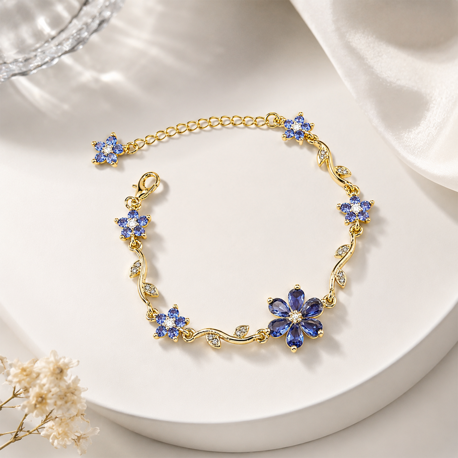 Sparkling Crystal Stone Flower Vine Bracelet for Girls & Womens