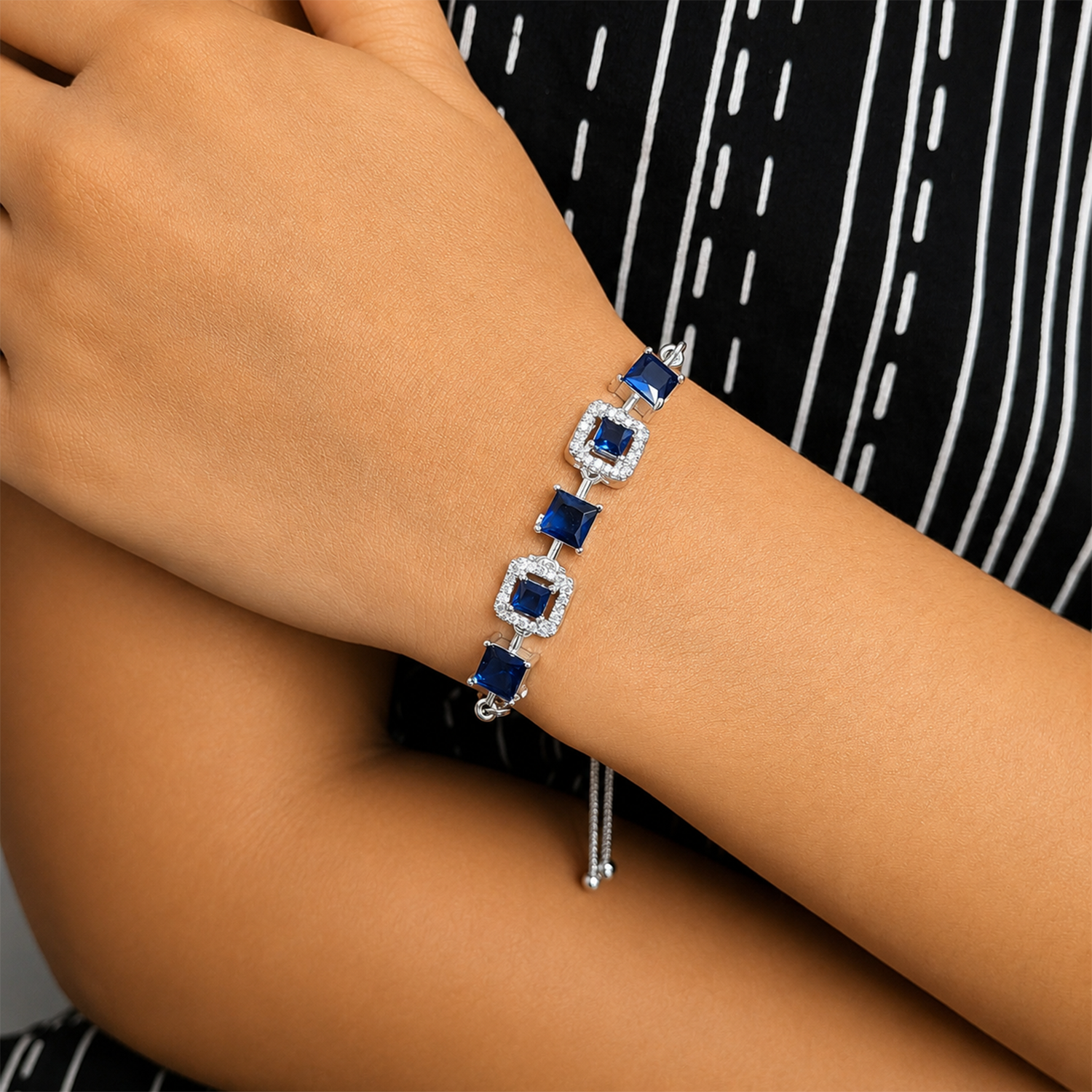 Square Cubic Zirconia Adjustable Chain Bracelet for Girls & Women's