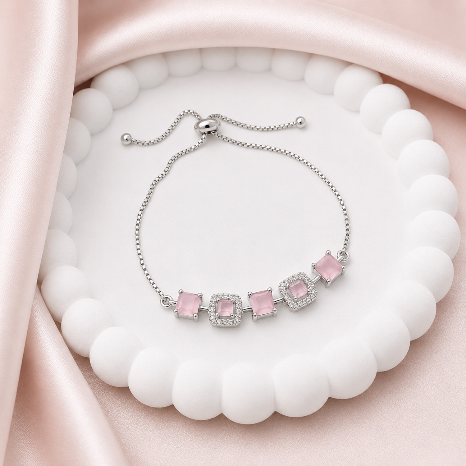 Square Cubic Zirconia Adjustable Chain Bracelet for Girls & Women's