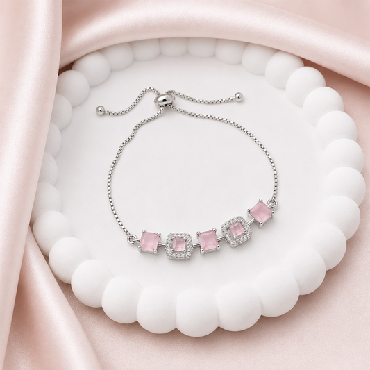 Square Cubic Zirconia Adjustable Chain Bracelet for Girls & Women's