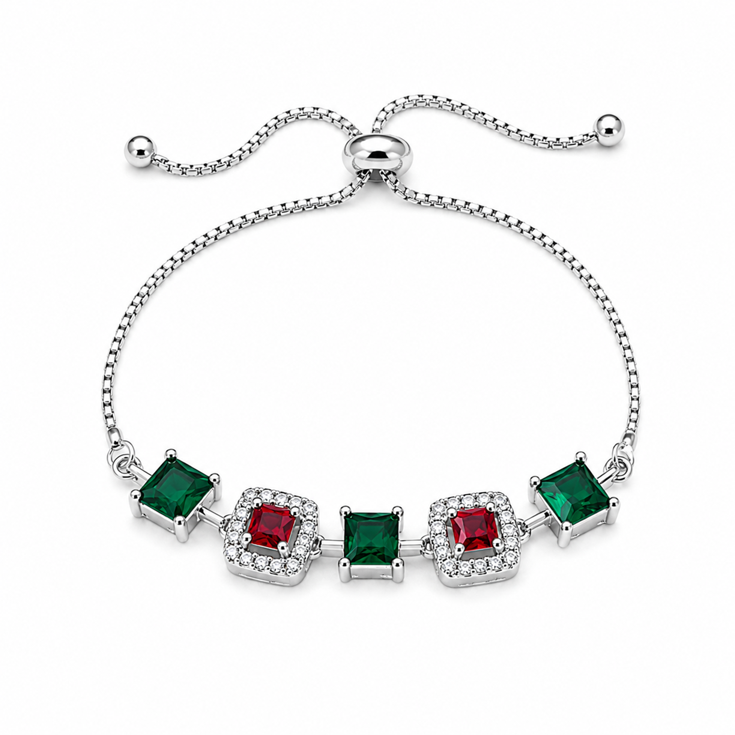 Square Cubic Zirconia Adjustable Chain Bracelet for Girls & Women's