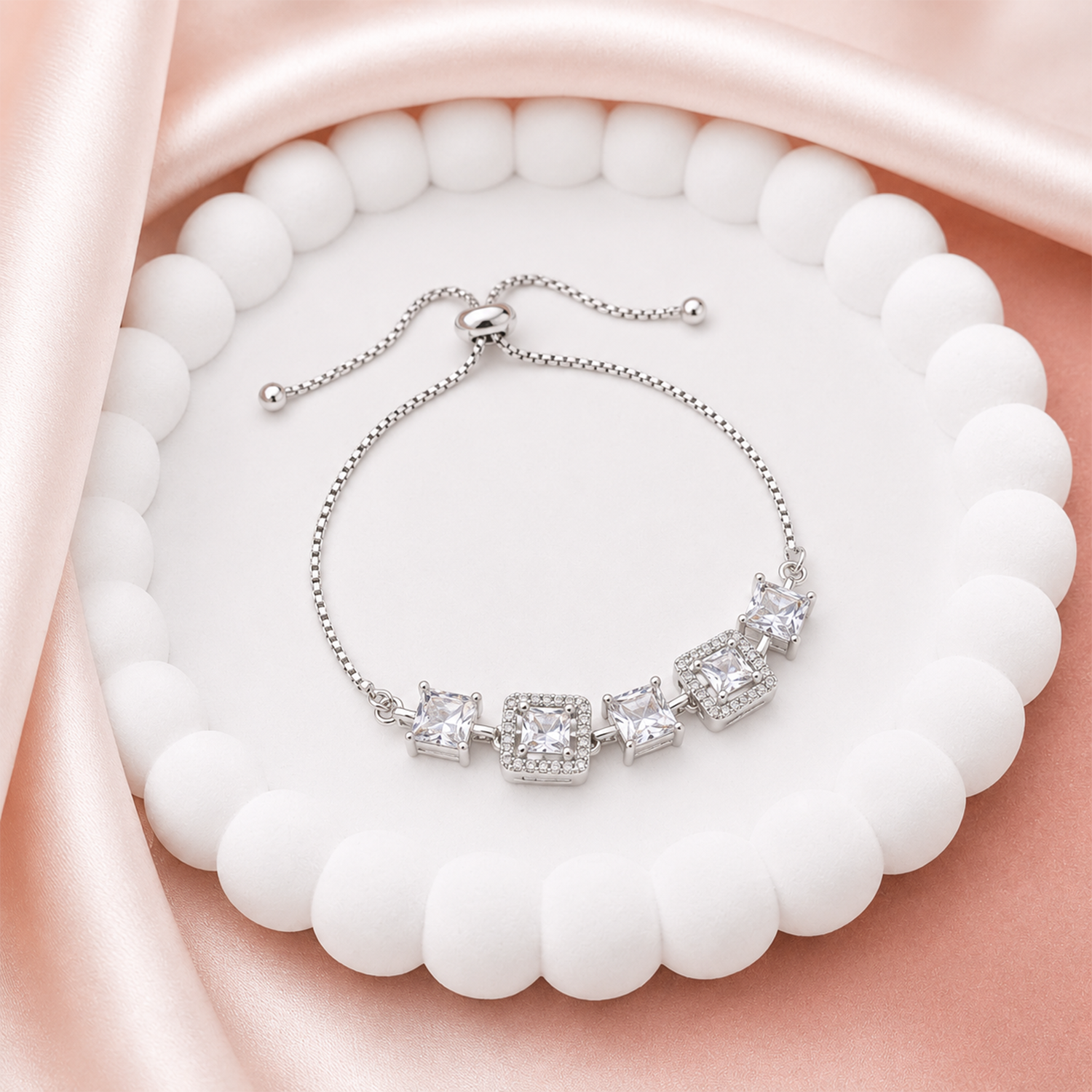 Square Cubic Zirconia Adjustable Chain Bracelet for Girls & Women's