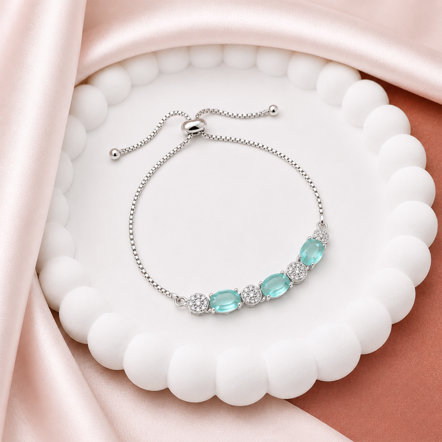 CZ Stone Adjustable bolo clasp Chain Bracelet for Girls & Women's