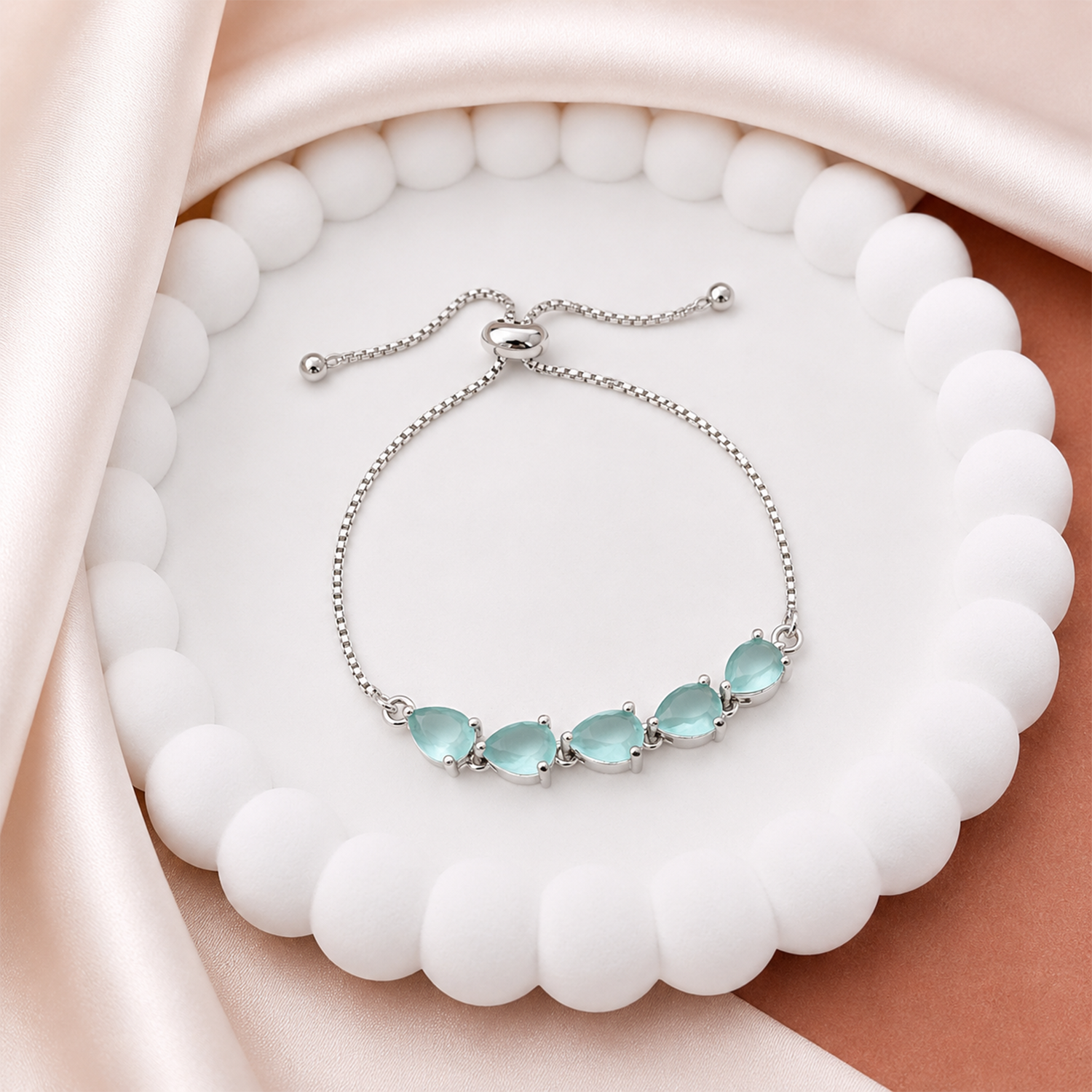 Triangle Shape Stone Chain Bracelet With Sliding Closure for Girls & Women's