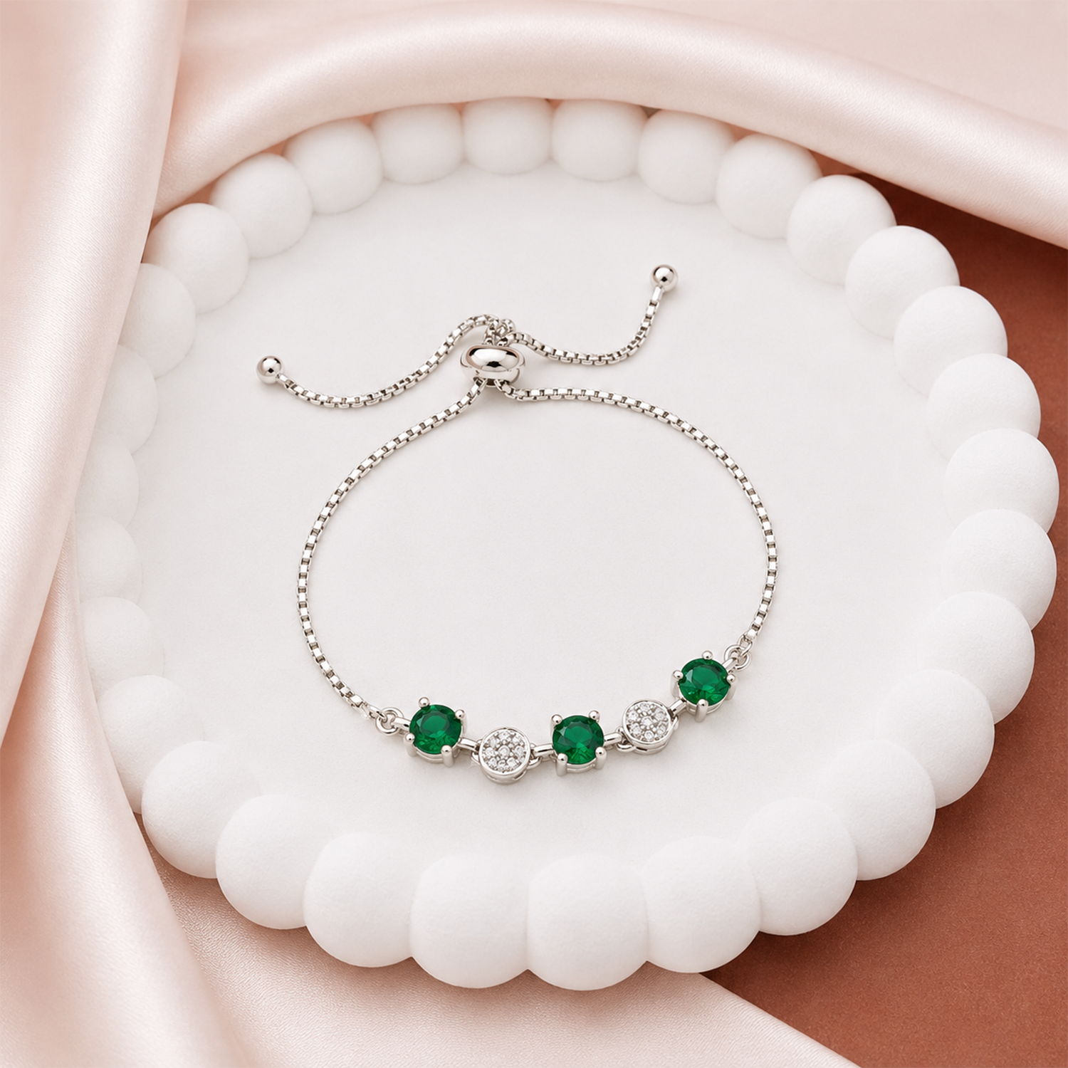 Minimalist Oval CZ Stone Chain Bracelet With Adjustable Chain for Girls & Women's