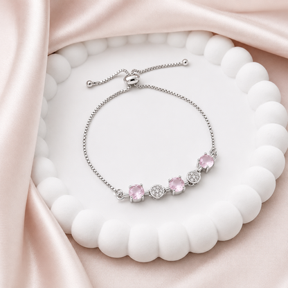 Minimalist Oval CZ Stone Chain Bracelet With Adjustable Chain for Girls & Women's
