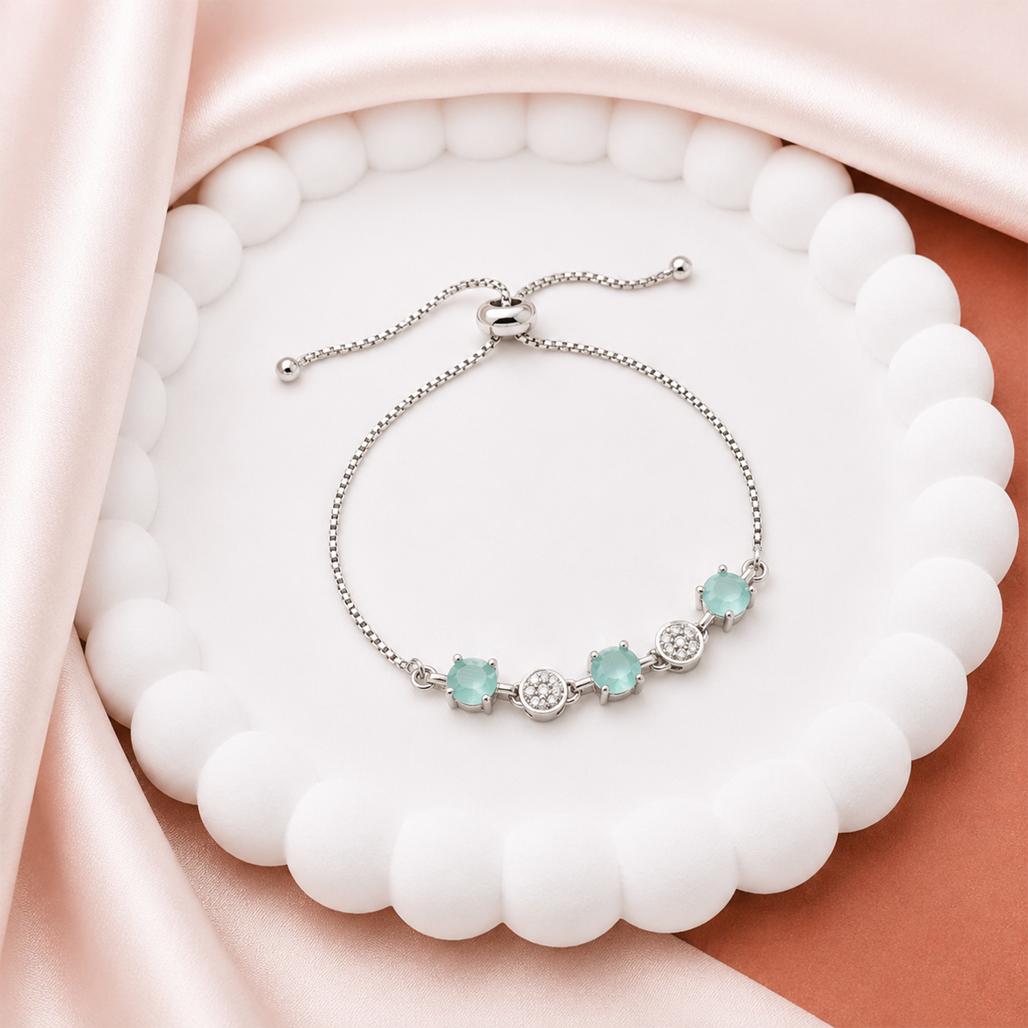 Minimalist Oval CZ Stone Chain Bracelet With Adjustable Chain for Girls & Women's