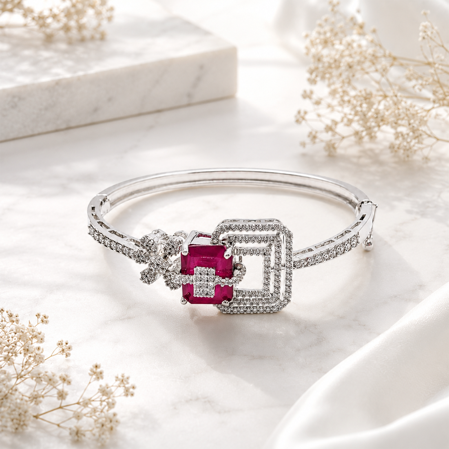 Ad Stone With Square Stone Floral Accents Bracelet for Girls & Women's