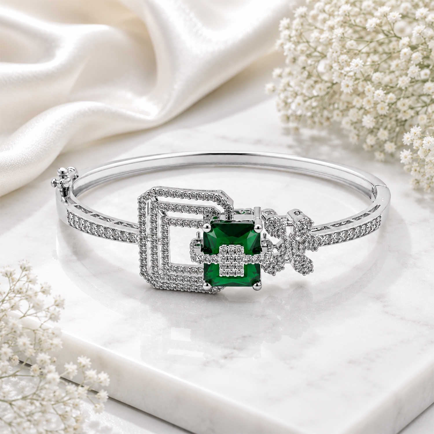 Ad Stone With Square Stone Floral Accents Bracelet for Girls & Women's