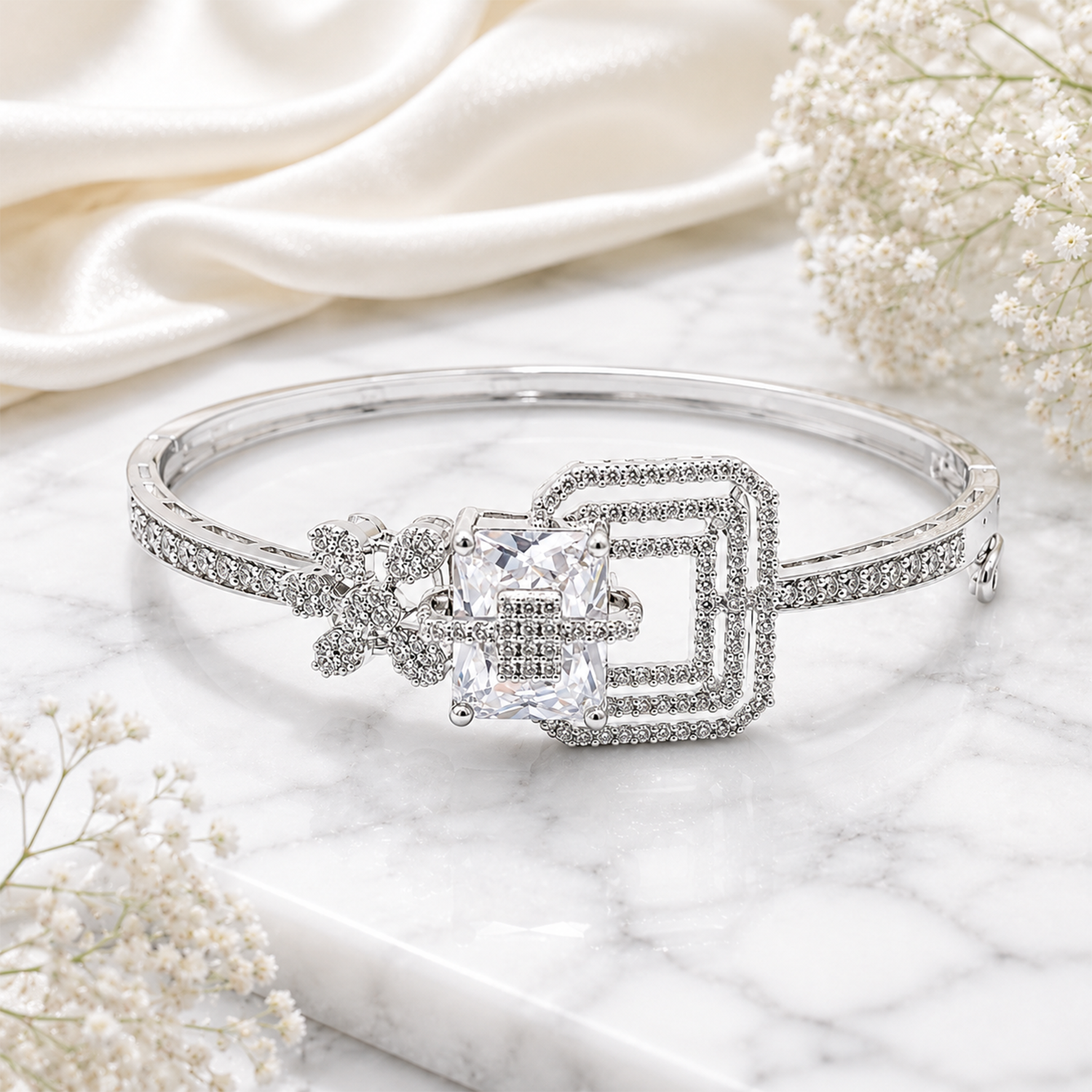 Ad Stone With Square Stone Floral Accents Bracelet for Girls & Women's