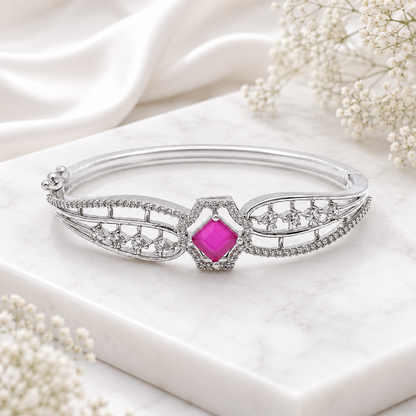 Striking Hexagonal Centerpiece Accented CZ Stone Bracelet for Girls & Women's