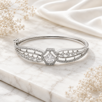 Striking Hexagonal Centerpiece Accented CZ Stone Bracelet for Girls & Women's