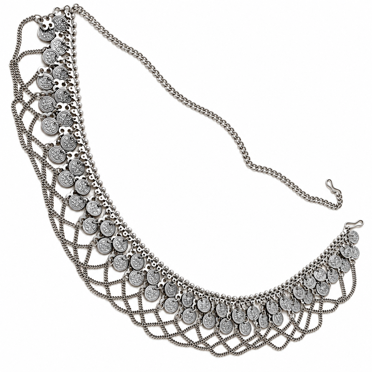 Oxidized Coin Kamarband Draped Chains